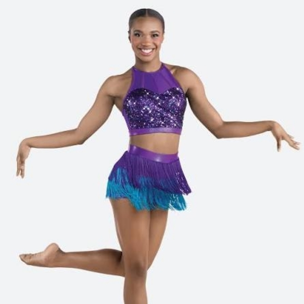 Revolution RC24628 Purple, Peacock, Teal Fringes 2 Piece Dance Costume